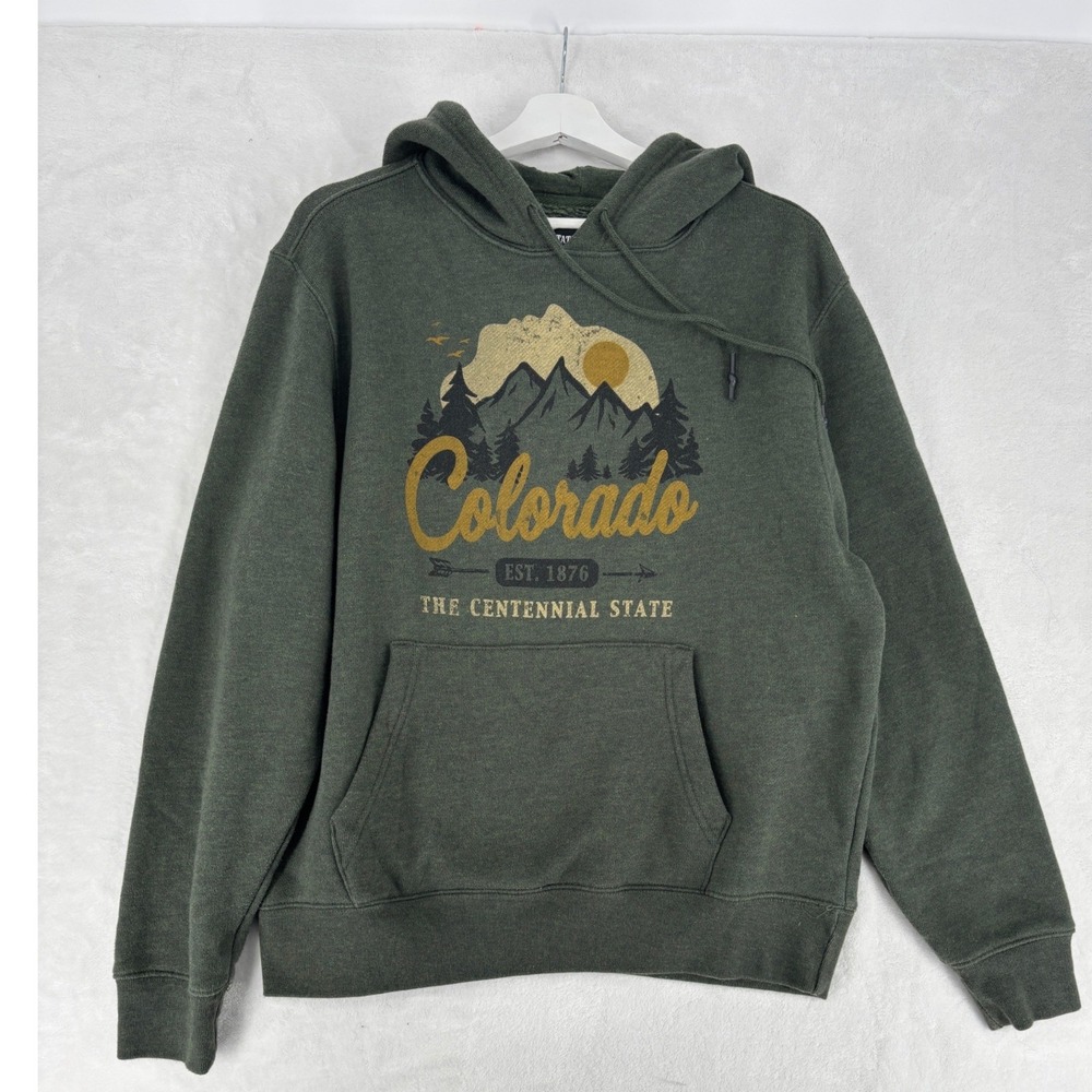 State of Mine Colorado Hoodie Men Size Large Green Graphic State‎ Sweatshirt